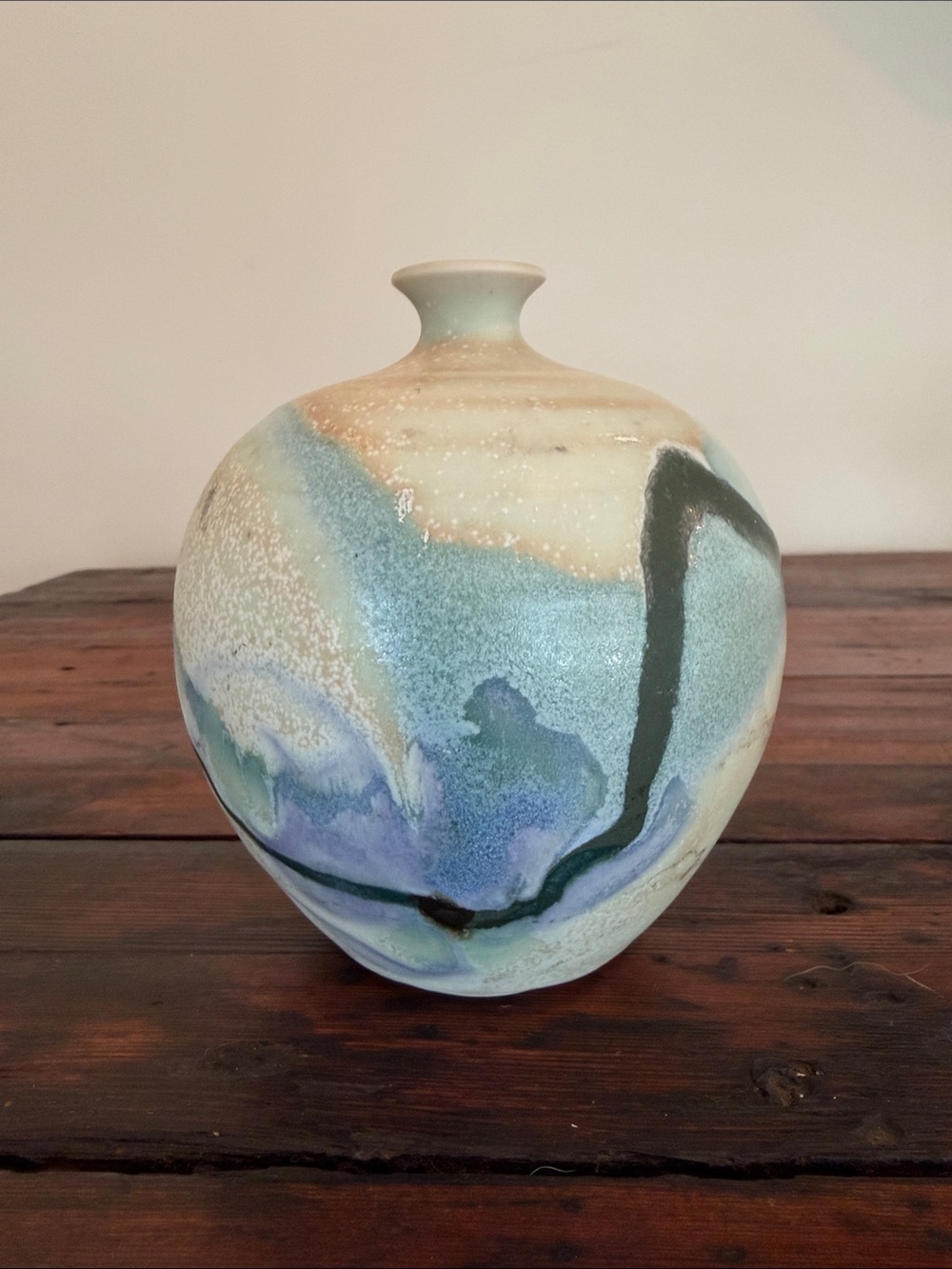 Handmade Pottery Vase in Blue and Cream by Cooper Mays Pottery in North Carolina